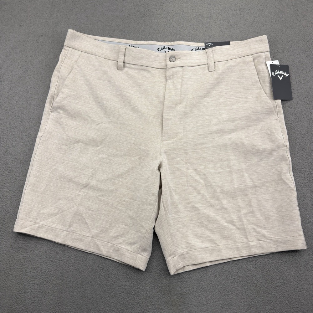 Callaway Men's 9" Flat Front Solid Golf Shorts Opti Dri Stretch 38 Khaki Beige